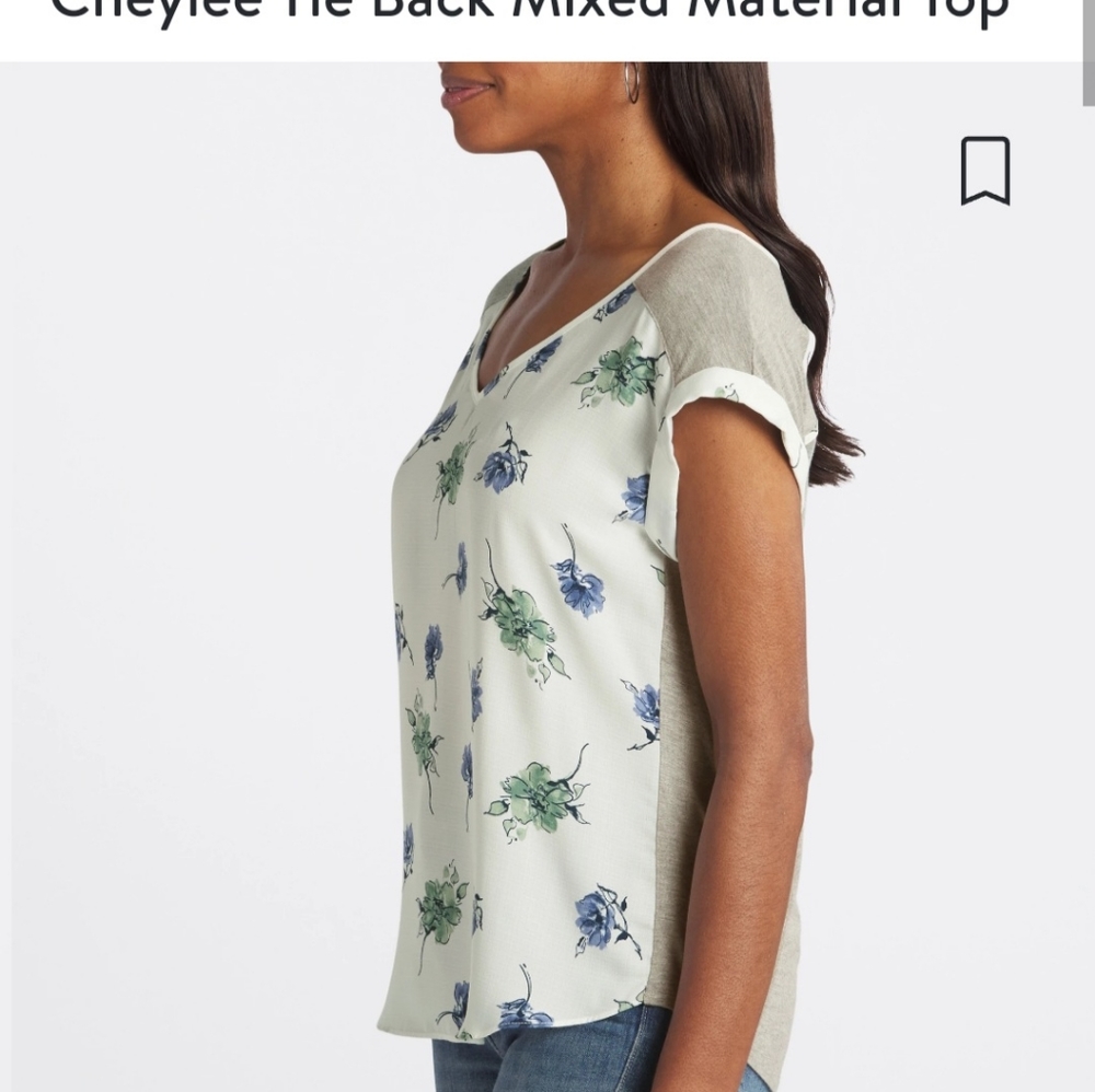 Fortune + Ivy Cheylee Tie Back Mixed Material Blouse